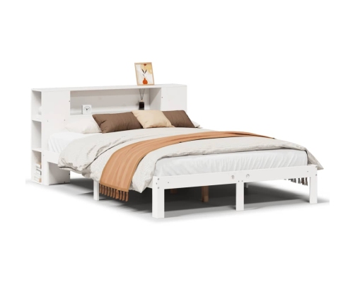 Cama con estantería sin colchón madera maciza blanca 140x190 cm