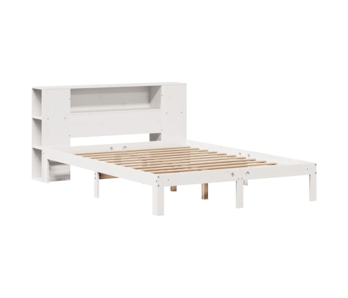 Cama con estantería sin colchón madera maciza blanca 140x190 cm