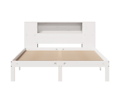 Cama con estantería sin colchón madera maciza blanca 140x190 cm