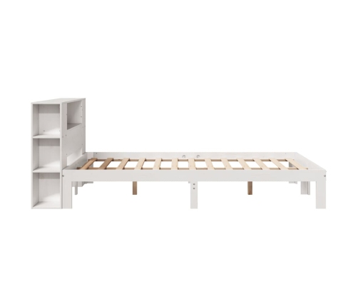 Cama con estantería sin colchón madera maciza blanca 140x190 cm