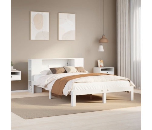 Cama con estantería sin colchón madera maciza blanca 140x190 cm