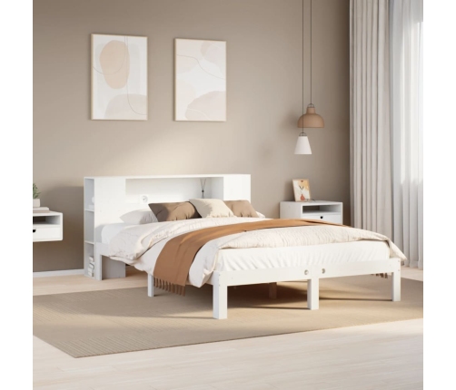 Cama con estantería sin colchón madera maciza blanca 120x200 cm