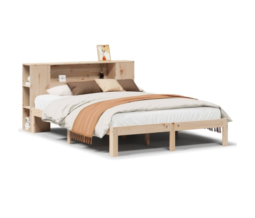 Cama con estantería sin colchón madera maciza de pino 150x200cm
