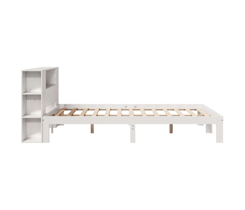 Cama con estantería sin colchón madera maciza blanca 160x200 cm