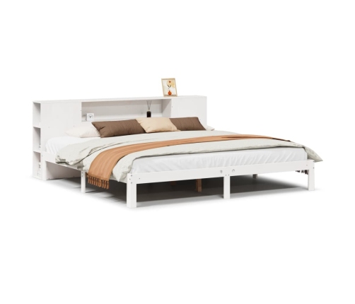 Cama con estantería sin colchón madera maciza blanca 180x200 cm