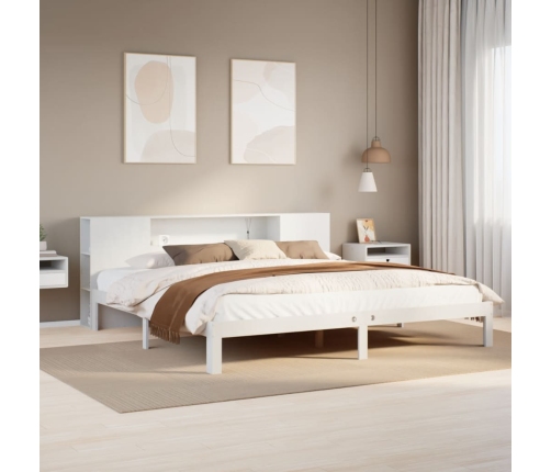 Cama con estantería sin colchón madera maciza blanca 180x200 cm