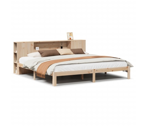 Cama con estantería sin colchón madera maciza de pino 200x200cm