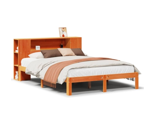 Cama con estantería sin colchón madera maciza marrón 120x190 cm