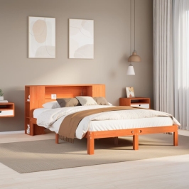 Cama con estantería sin colchón madera maciza marrón 140x200 cm