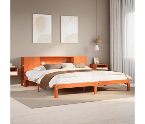 Cama con estantería sin colchón madera maciza marrón 180x200cm