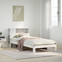 Cama con estantería sin colchón madera maciza blanco 90x200 cm