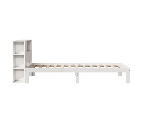 Cama con estantería sin colchón madera maciza blanca 100x200 cm