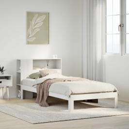 Cama con estantería sin colchón madera maciza blanca 100x200 cm