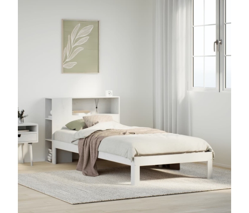 Cama con estantería sin colchón madera maciza blanca 100x200 cm