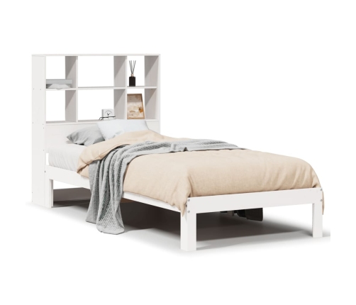 Cama con estantería sin colchón madera maciza blanca 75x190 cm