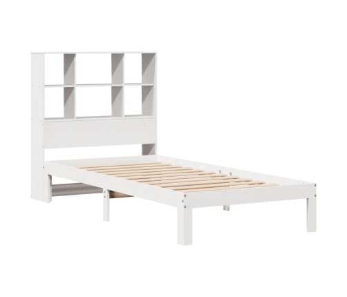 Cama con estantería sin colchón madera maciza blanca 75x190 cm