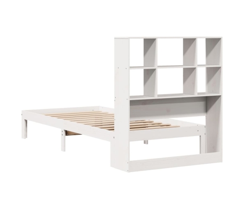 Cama con estantería sin colchón madera maciza blanca 75x190 cm