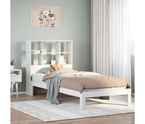 Cama con estantería sin colchón madera maciza blanca 75x190 cm