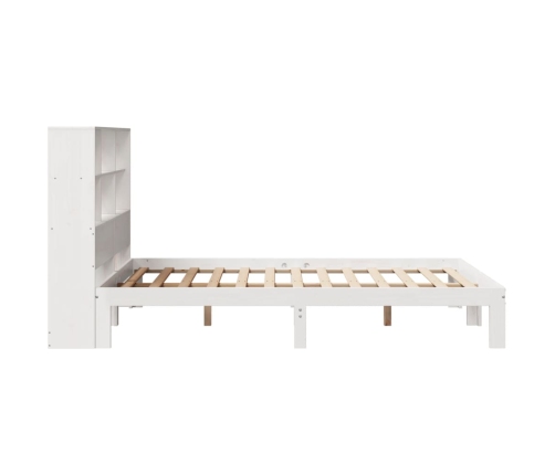 Cama con estantería sin colchón madera maciza blanca 135x190 cm