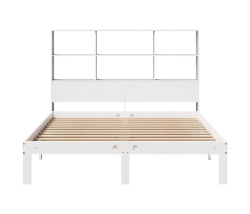 Cama con estantería sin colchón madera maciza blanca 140x190 cm