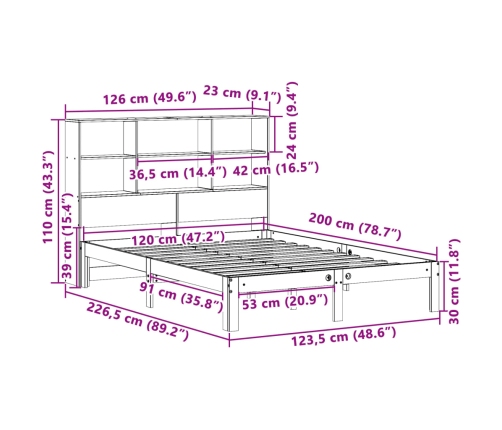 Cama con estantería sin colchón madera maciza blanca 120x200 cm