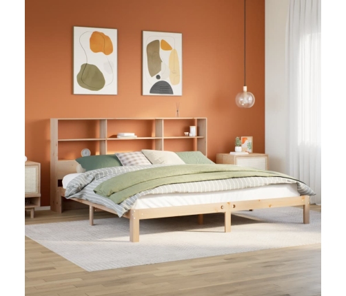 Cama con estantería sin colchón madera maciza de pino 180x200cm