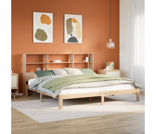 Cama con estantería sin colchón madera maciza de pino 200x200cm