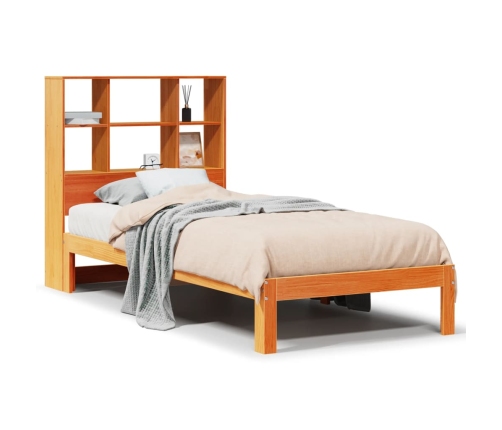 Cama con estantería sin colchón madera maciza marrón 75x190 cm