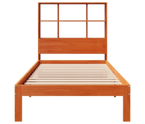 Cama con estantería sin colchón madera maciza marrón 75x190 cm