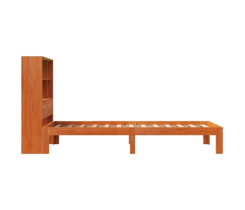 Cama con estantería sin colchón madera maciza marrón 75x190 cm