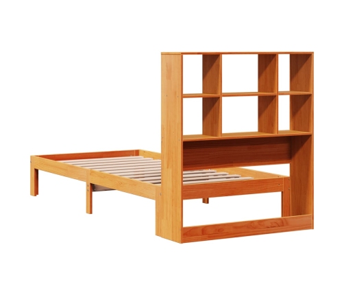 Cama con estantería sin colchón madera maciza marrón 75x190 cm