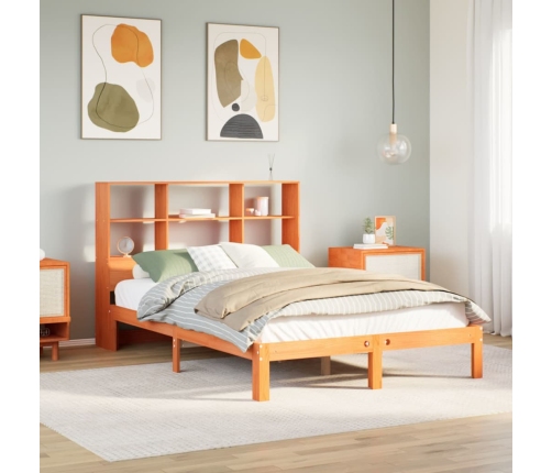 Cama con estantería sin colchón madera maciza marrón 120x190 cm
