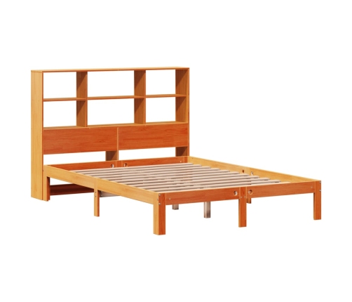 Cama con estantería sin colchón madera maciza marrón 135x190cm