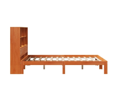 Cama con estantería sin colchón madera maciza marrón 135x190cm