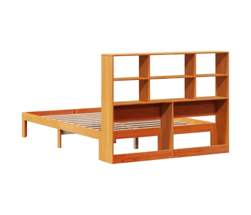 Cama con estantería sin colchón madera maciza marrón 135x190cm