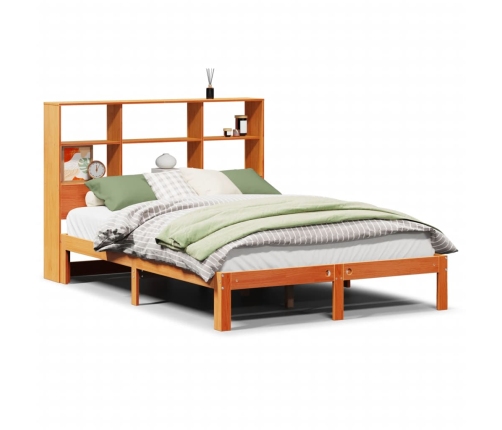 Cama con estantería sin colchón madera maciza marrón 140x190 cm