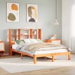 Cama con estantería sin colchón madera maciza marrón 140x190 cm