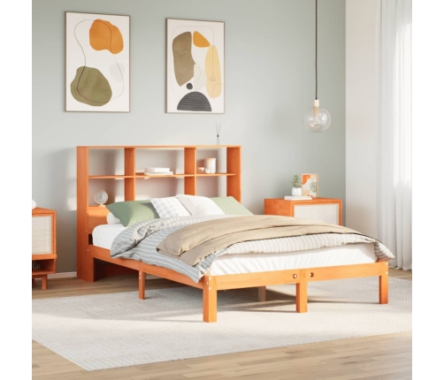 Cama con estantería sin colchón madera maciza marrón 140x190 cm