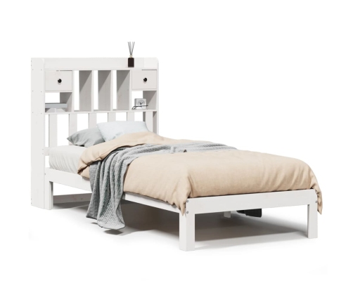 Cama con estantería sin colchón madera maciza blanca 75x190 cm