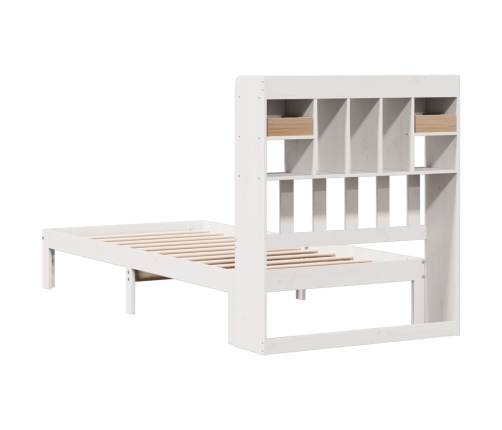 Cama con estantería sin colchón madera maciza blanca 75x190 cm