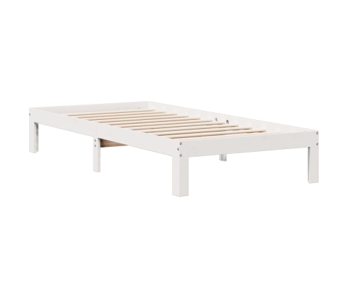 Cama con estantería sin colchón madera maciza blanca 75x190 cm