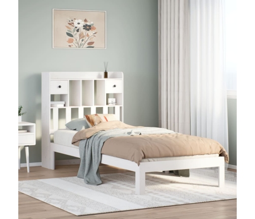 Cama con estantería sin colchón madera maciza blanca 75x190 cm