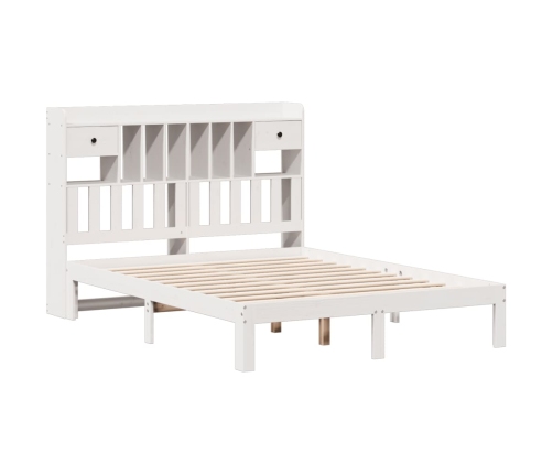 Cama con estantería sin colchón madera maciza blanca 135x190 cm