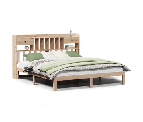 Cama con estantería sin colchón madera maciza de pino 200x200cm