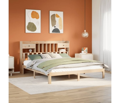 Cama con estantería sin colchón madera maciza de pino 200x200cm