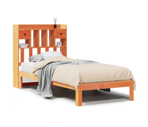 Cama con estantería sin colchón madera maciza marrón 75x190 cm
