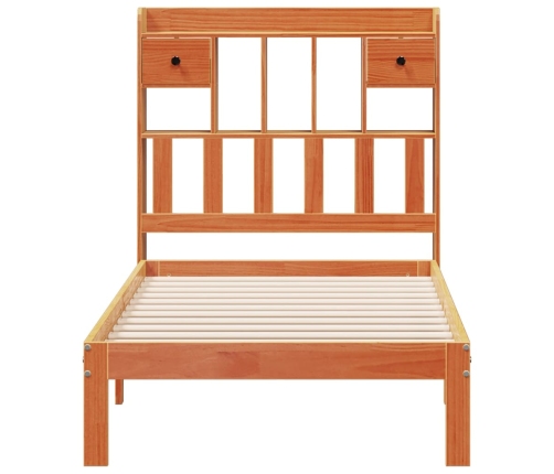Cama con estantería sin colchón madera maciza marrón 75x190 cm