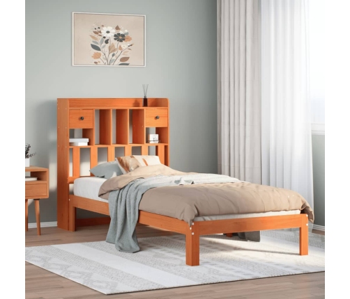 Cama con estantería sin colchón madera maciza marrón 75x190 cm