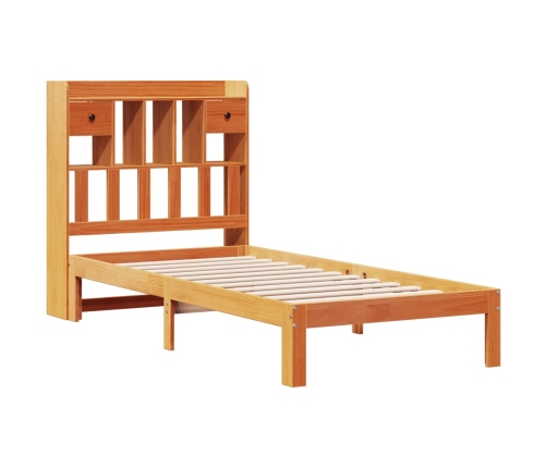 Cama con estantería sin colchón madera maciza marrón 90x190 cm