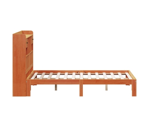 Cama con estantería sin colchón madera maciza marrón 140x190 cm